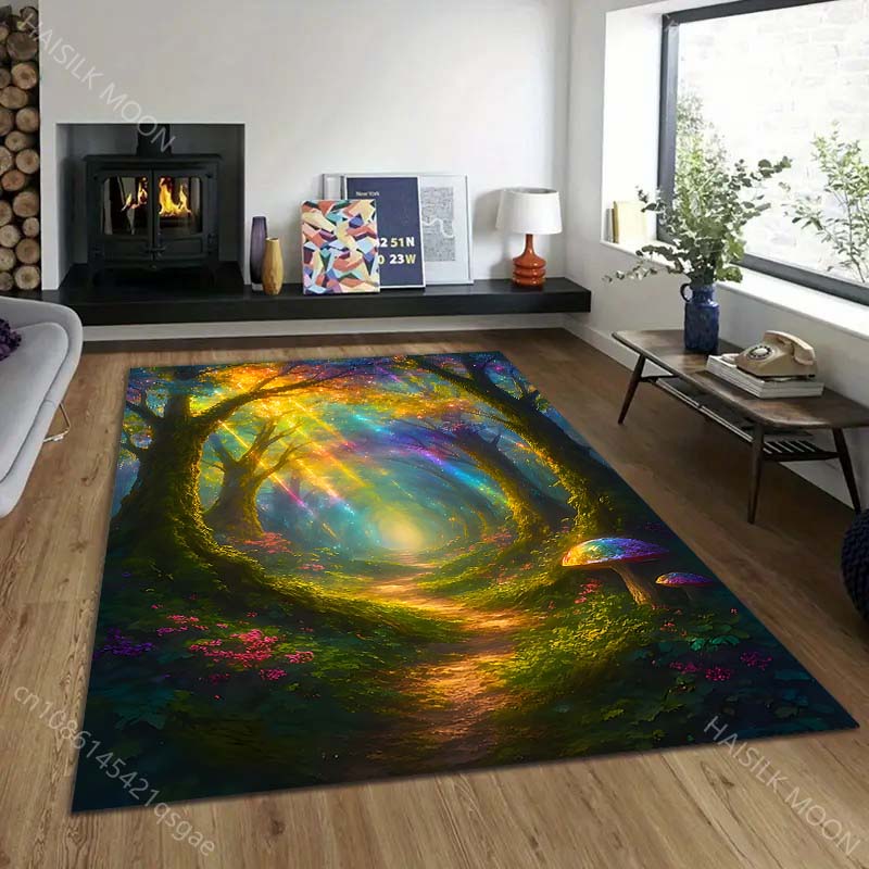 1PC Enchanted Rainbow Forest Path Print Carpet Rug for Living Room Bedroom Sofa Doormat Home Decor Non-slip Floor Mat