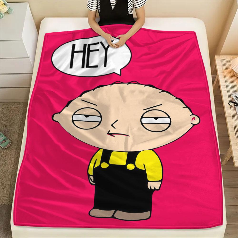 Stewie Griffin Printed Flannel Blanket, soft throw for bedroom sofa, washable, fan merchandise, great gift.