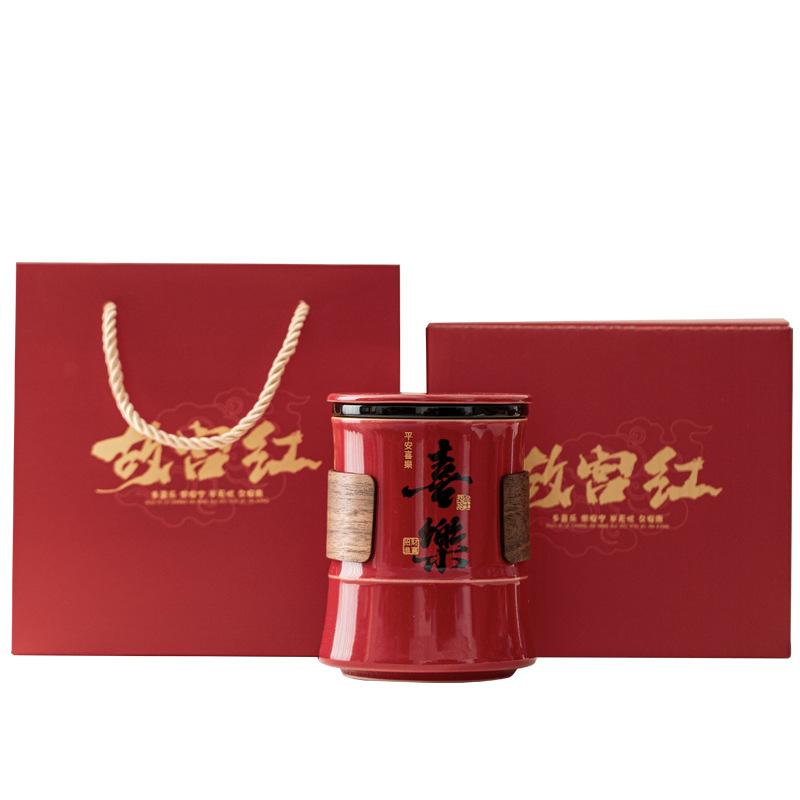 Forbidden City Red Peace Joy Cup Cup Ceramic Tea Separation Cup with Lid Filter Bubble Tea Cup Gift Making Water Cup