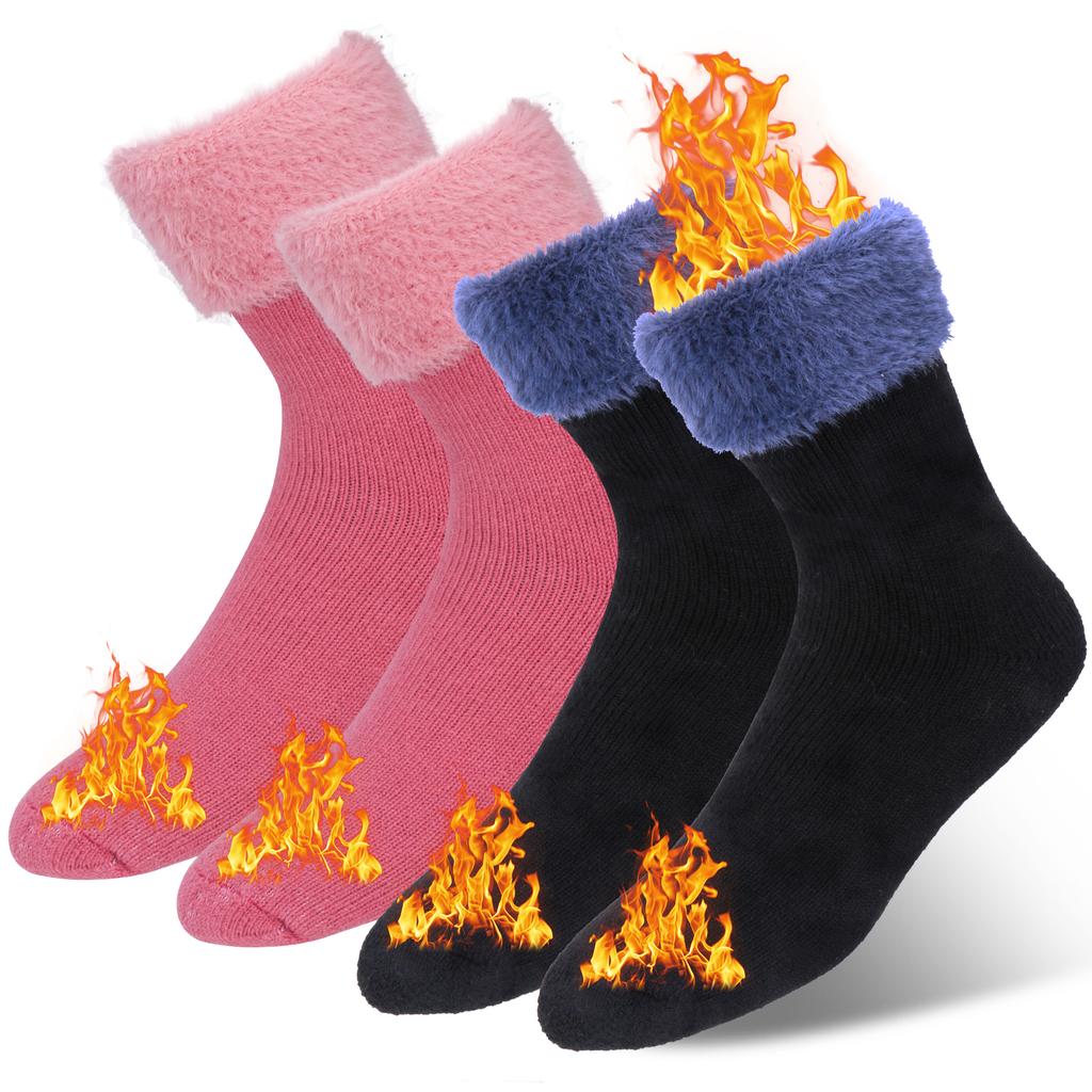 2 Paar Thermosocken für Damen Mädchensocken Extrem Kaltes Wetter Winter Warm Weich Gemütliche Socken mit Geschenk