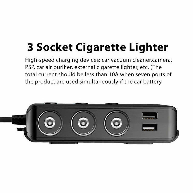 TR30 Car Cigarette Lighter Splitter: 3-Socket, 4-USB Ports, Independent Switches, QC3.0 Fast Charge, 120W, Voltage Display