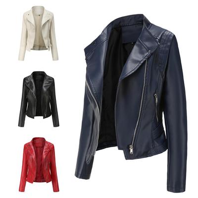 2024 Women's Slim PU Leather Lapel Jacket – Spring/Autumn Long-Sleeve Short Coat