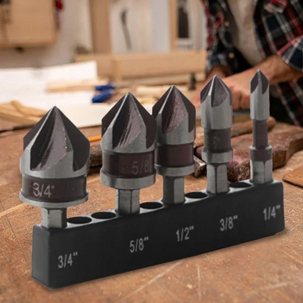 5PCS 1/4 3/8 1/2 5/8 3/4inch Countersunk Bits Multi-Size Deburring Bit Countersink Bits  Plastic