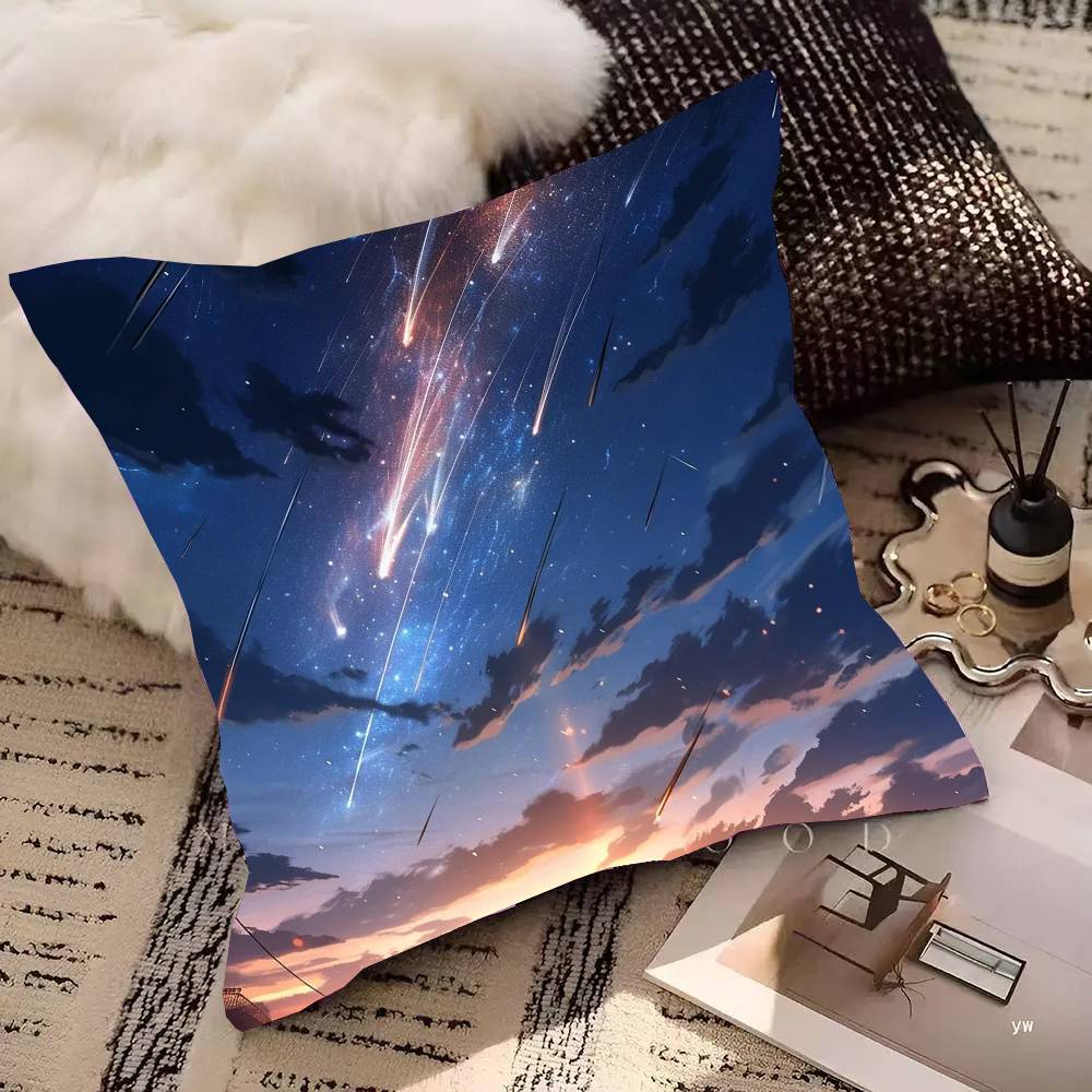 Meteor Shower Starry Sky Pillow Case Fashion Square Pillowcase Bedroom Sofa Room Ins Decoration Leisure