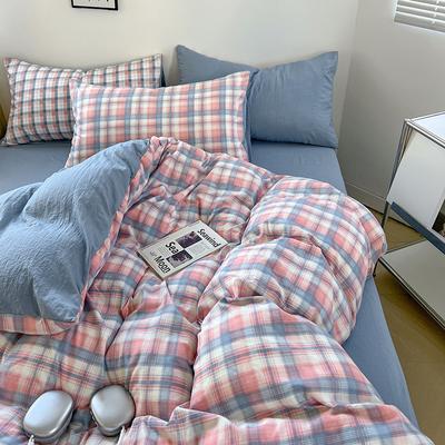 Washed Skin-friendly Bedding Set Sheet Pillowcase Quilt Cover Lattice