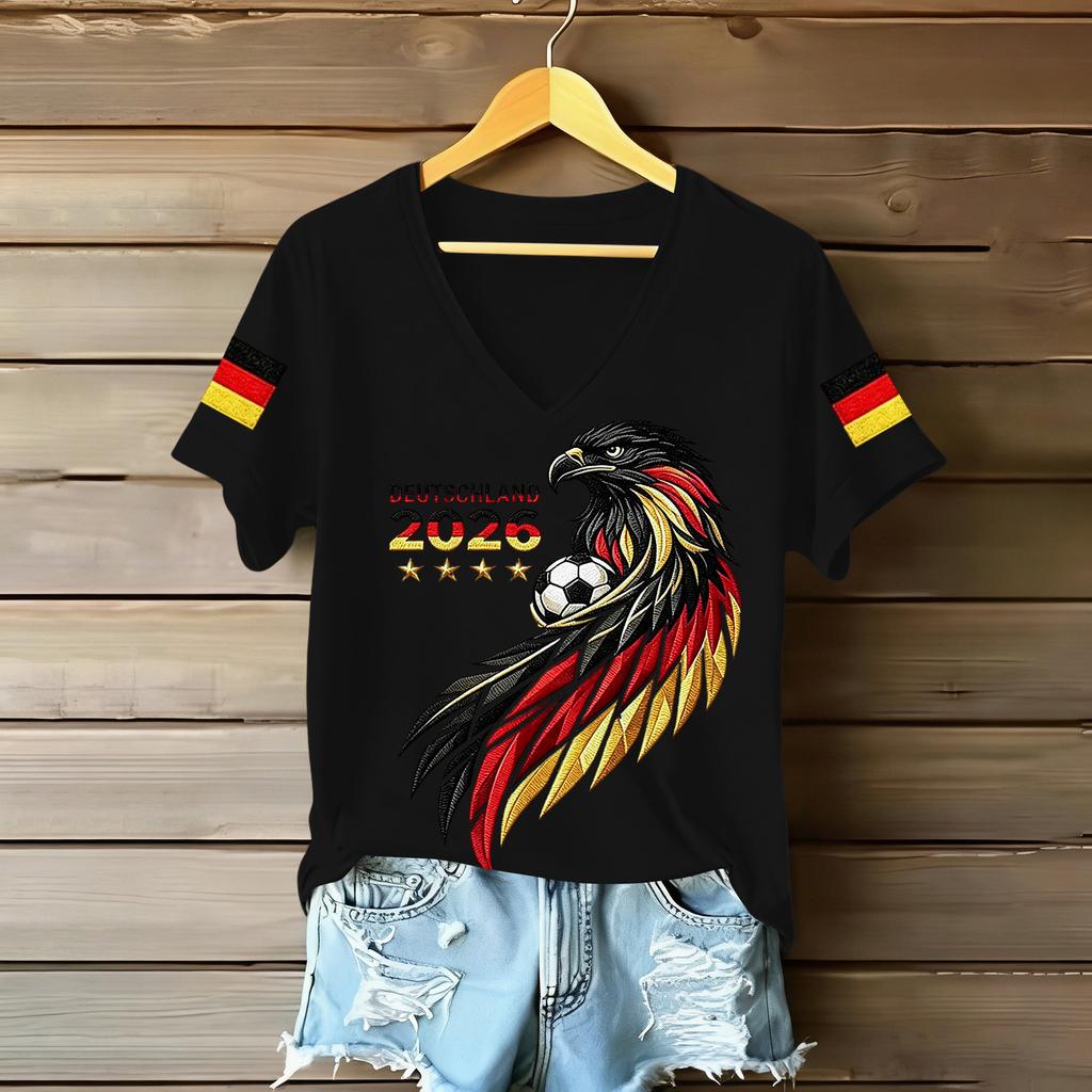 Womens Casual V Neck T Shirt Short Sleeve Letter Print Top Lightweight Soft Fabric Comfortable Fit Stylish Design