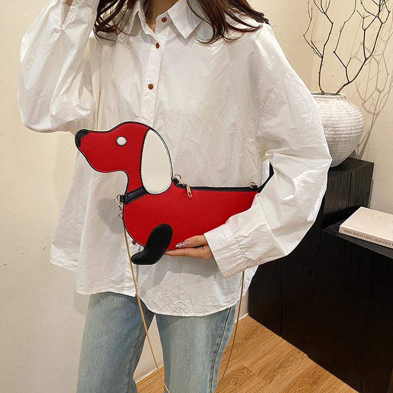 Yogodlns Cartoon Dog Design Shoulder Bag for Women's PU Leather Crossbody Bags with Chain Personalized Zipper Evening Party Purse Satchel