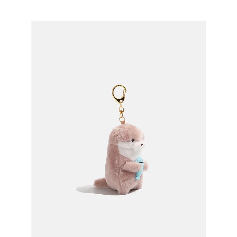 Kpop Idol Lee Chan Same Otter Plush Keychain Adorable Sea Otter Holding Fish Stuffed Doll Backpack Bag Hanging Charm