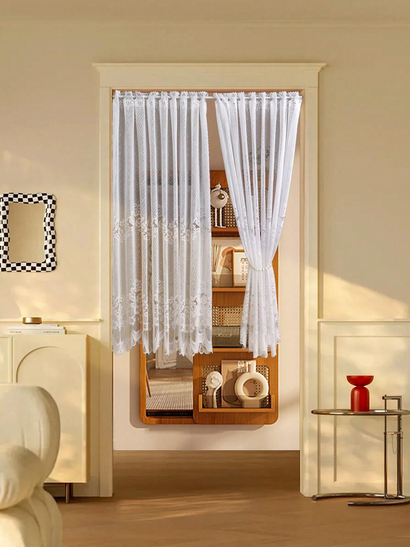 

Тюлевые занавески с кулиской, ярусы, цвет слоновой кости, 1 панель, длина 84 дюйма для кухни, спальни, детской, гостиной, Рамадан 100x60cm 1PC белый