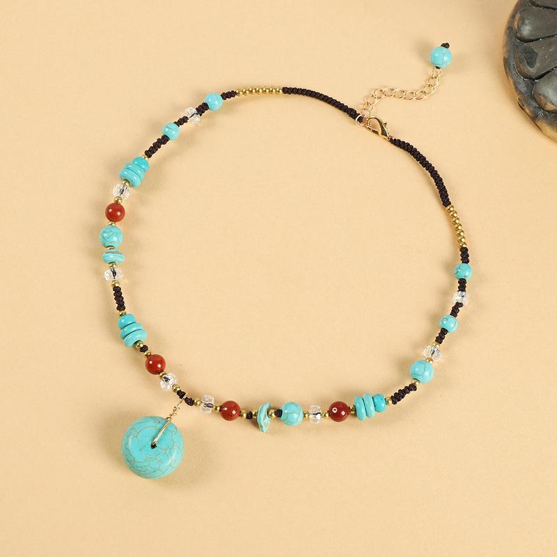 Original design woven turquoise pendant agate necklace retro high-end simple femininity collarbone chain