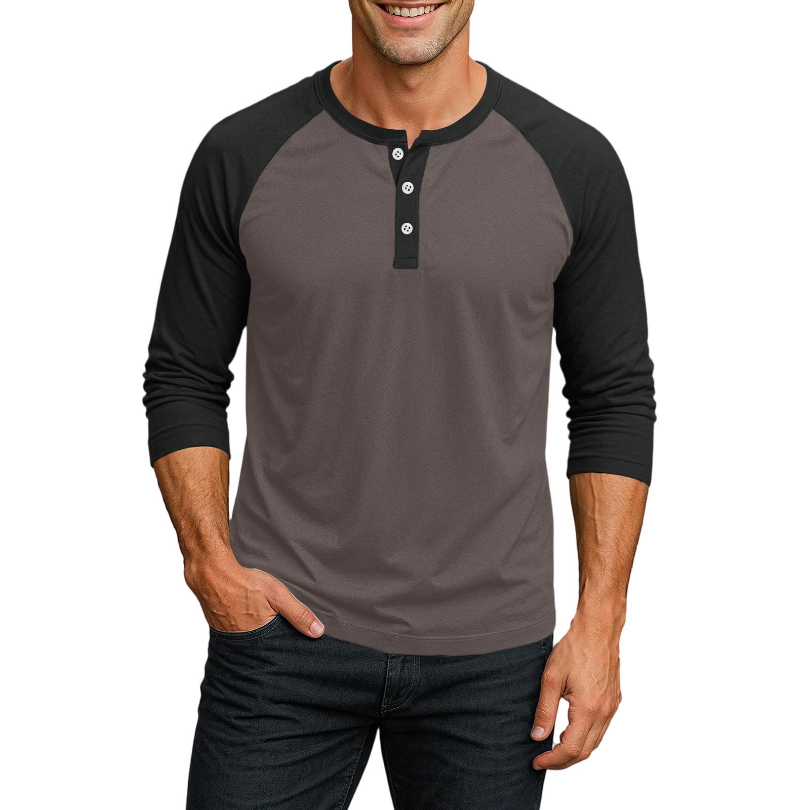 

Мужской контрастный топ реглан на пуговицах с рукавом 3/4 XXXL коричневый