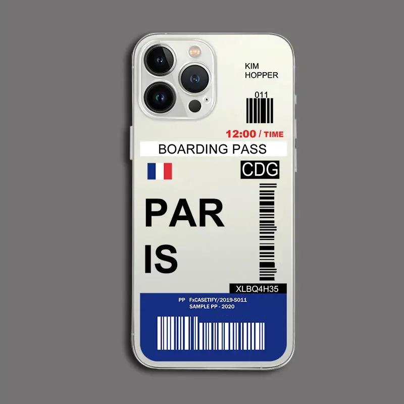 Funny World City Tourist Ticket Label Phone Case for iPhone 16 15 14 Pro Max Plus Dustproof Non-Slip Transparent Cover Fundas