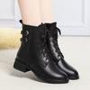 Women Winter Block Heel Real Leather Ankle Cotton Boots Thick Sole Non Slip Round Toe Waterproof Plush Warm Zippers Snow Boots