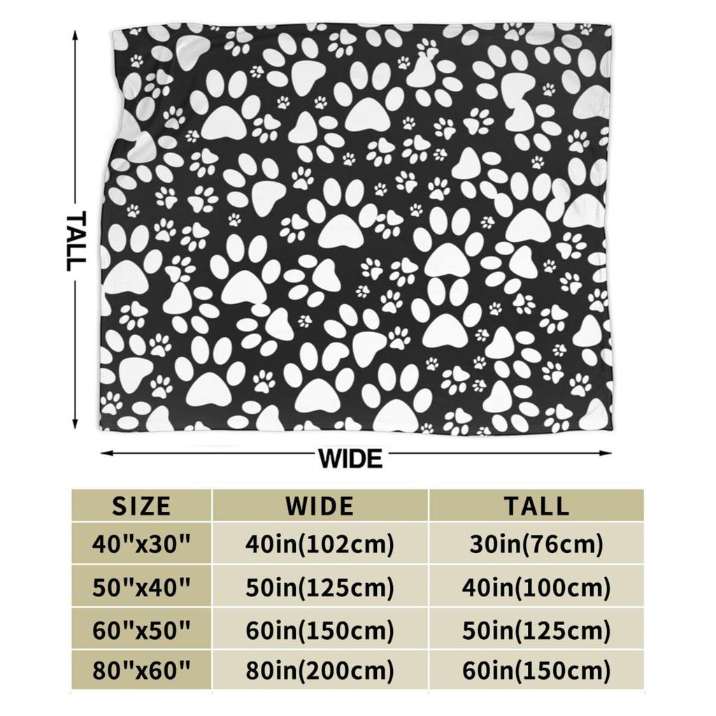 Black and white dog paws Printed Blanket for Sofa Bed Travel Camping Living Room Office Conditioning Blanket