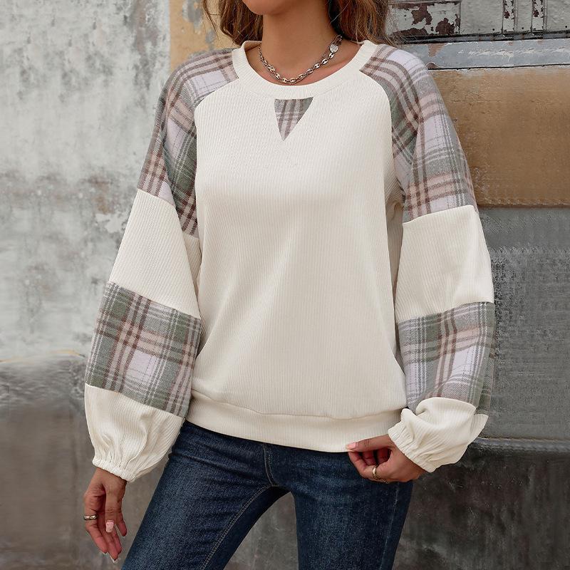European & American 2026 Autumn/Winter Retro Plaid Patchwork Loose Long Sleeve Hoodie for Women