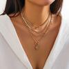 Fashionable Punk Black Multi-layer Collarbone Chain for Men and Women Simple Geometric Heart-shaped Pendant Necklace Set Jewelry Gift