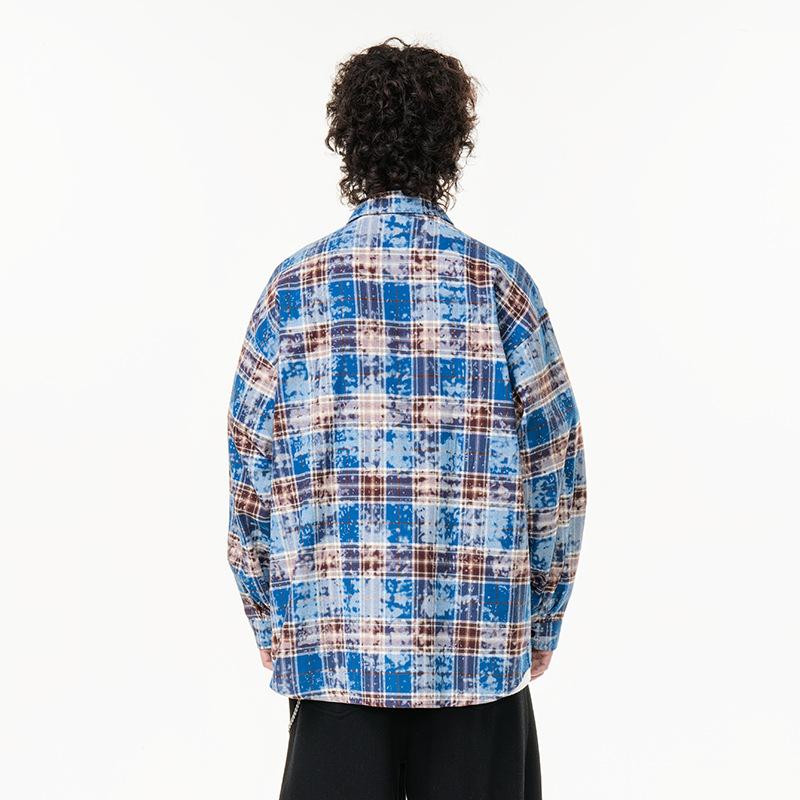 New Japanese Mid-length Shirt for Spring for Men's Fashion Trend Casual Plaid Shirt