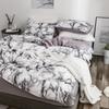 3Pcs Set Polyester Marbled Quilt Cover Pillowcase Bedding Set EU Double Size (White)