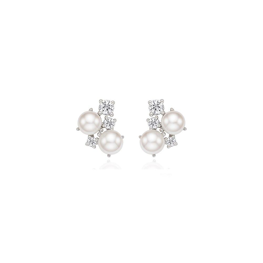 [Stonehenge] Silver Pearl Cubic Earrings Sc25B10E