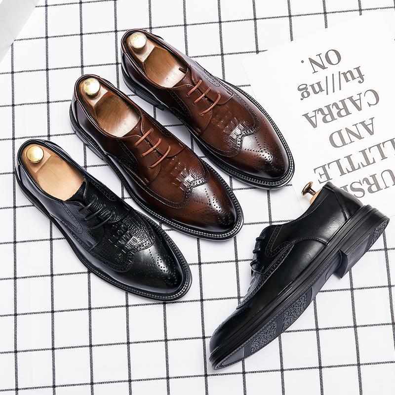 Trendy leather shoes men's polished pointed small leather shoes spring and autumn formal men's shoes foreign trade large size lace-up business leat