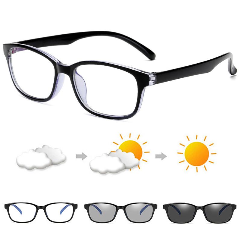 Square Frame Change Color Eyewear Photochromic Eyeglasses Women Men UV400 0 -0.5 -1.0 -1.5 -2.0 -2.5 -3.0 To -6.0