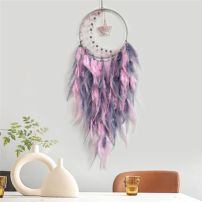 Good-Feather Dream Catcher Dream Catcher For Bedroom, For Wall Hanging Craft Gifts Pink