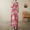 DIMANAF 2024 Plus Size Dress Women Summer V-Neck Sundress Bohemian Floral Print Loose Big Oversize Maxi Dress 9044