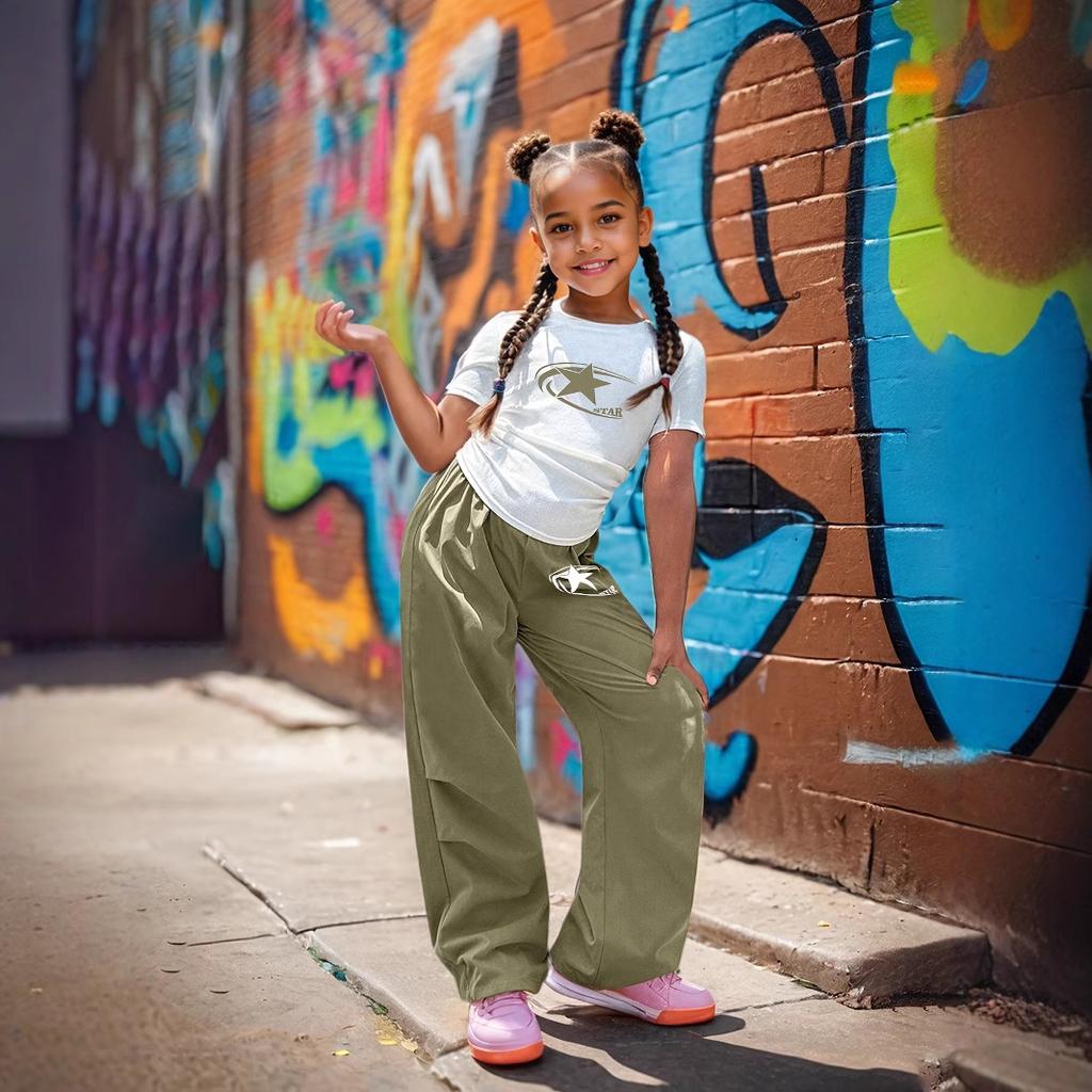 Pantalones Casuales para Niñas Camiseta de Manga Corta Traje Deportivo Casual Verano Niños Traje Casual