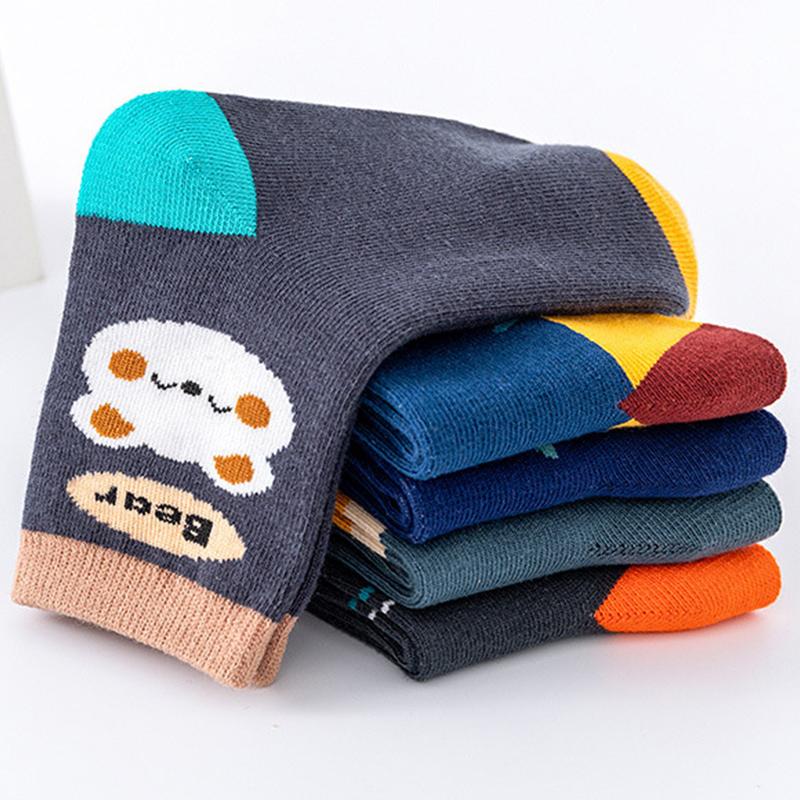 5Pairs Cartoon Bear Children Mid Tube Socks 1-8year Baby Autumn Winter Warm Cotton Sock Solid Color Kids Knit Socks Boy Footwear