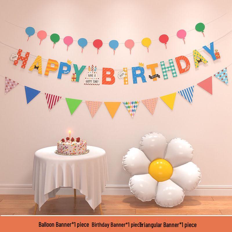 Birthday Pom Pom Bunting Set for Kids - First Party Decor & Photo Props