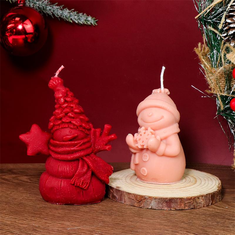 Christmas Snowman Silicone Candle Mold DIY Snowman with Snowflake Christmas Tree Star Aromatherapy Candles Gypsum Holiday Decor