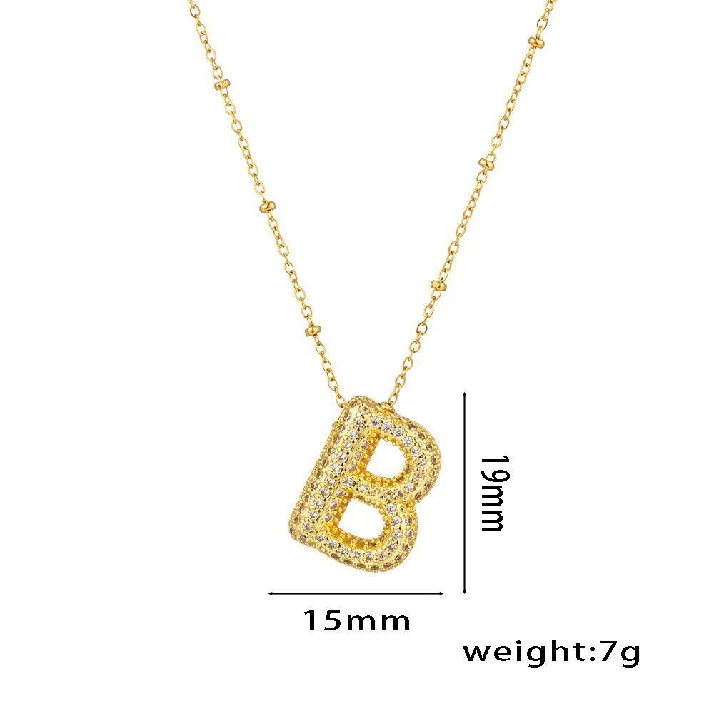 18K Gold-Plated Copper Necklace with Micro-Inlaid Zirconia & 26 Letter Pendant - Classic and Versatile European-American Jewelry