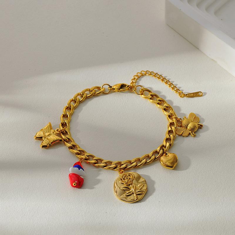 Stainless Steel Multi-Element Bracelet for Women Gold-Plated Heart Flower Sun Star Handmade Chain Luxury Jewelry Wedding Gifts