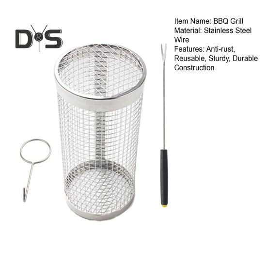 Rollbarer Grillkorb aus Edelstahl, antihaftbeschichtet, tragbar, für den Außenbereich, Camping, Grillrost für Gemüse, Fleisch, Fisch, Pommes Frites