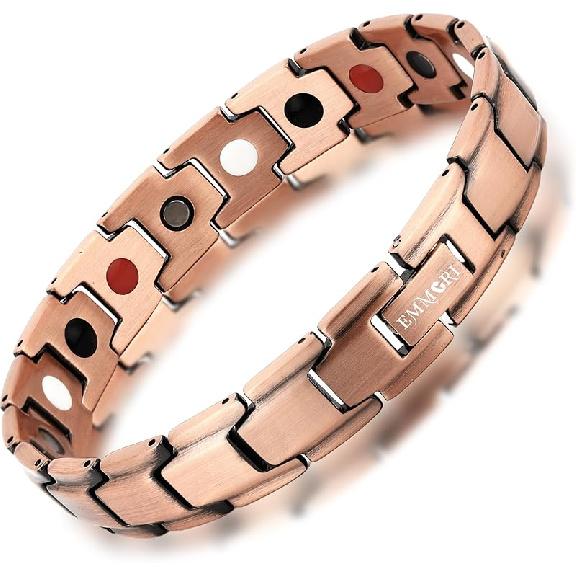 Ultra Strength Magnetic Bracelet - 3,500 Gauss Per Magnet -Magnetic Bracelets for Men Woman - Adjustable Length -Pulseras Magneticas (Black Gold)