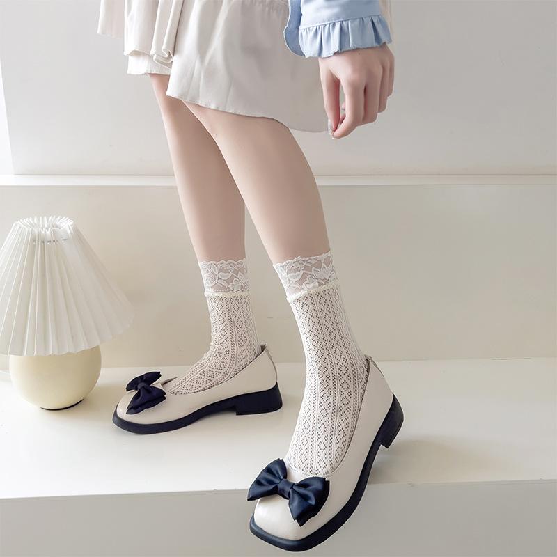 Ladies Spring and Summer Thin Diamond Lace Hollow Tube Socks