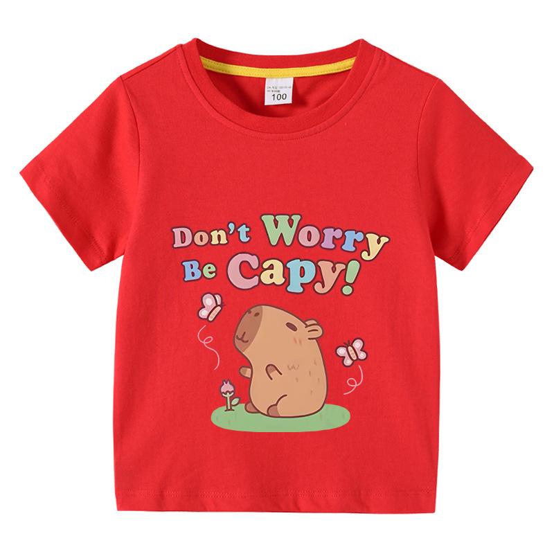 Capybara Kids Funny Cotton Tshirt 310Years Children Short Sleeved Summer Tees 2025 New Capibara Girls Casual Tops Boy Clothes