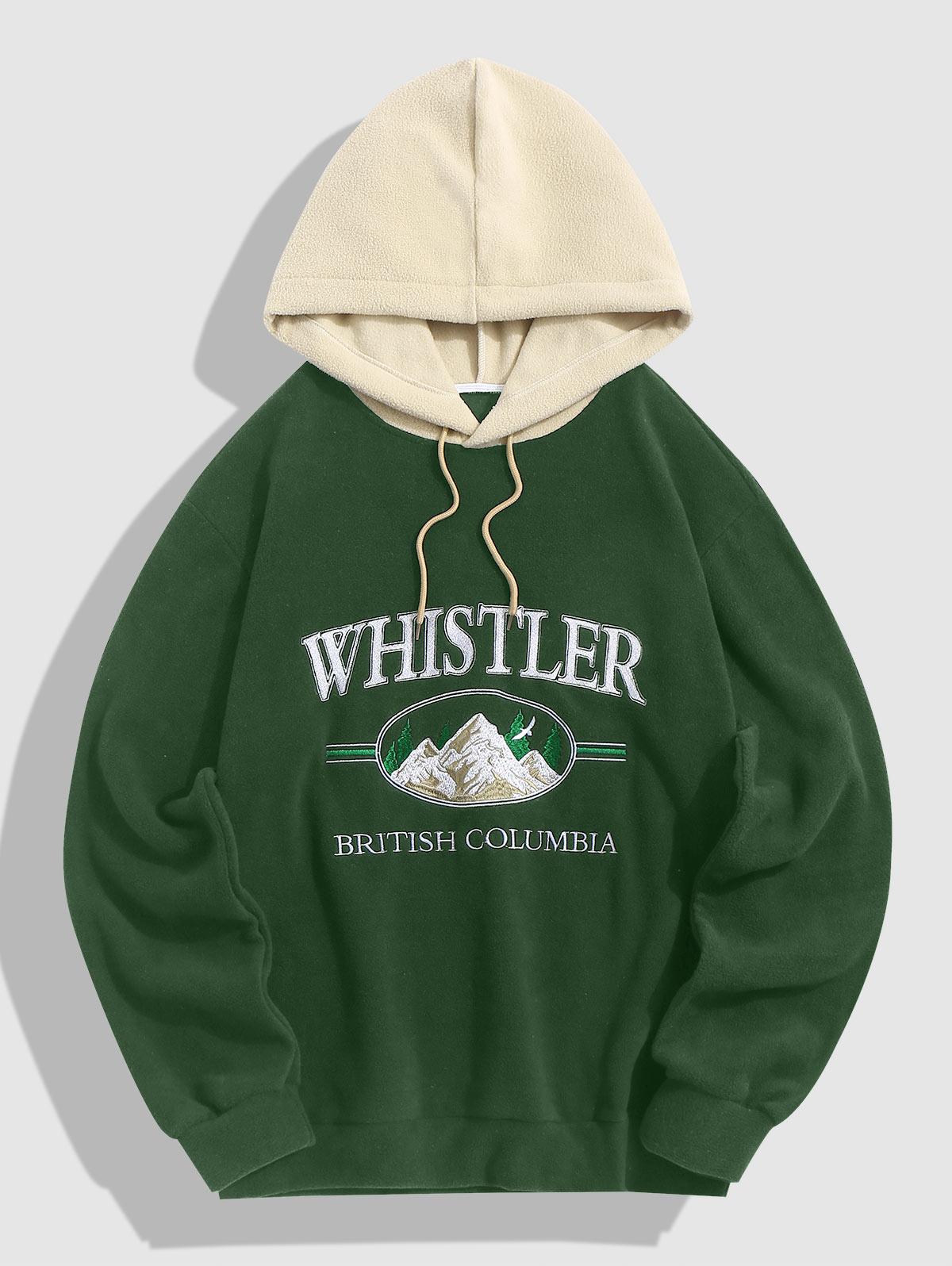 

ZAFUL Streetwear Colorblock Letter Mountain Вышитая винтажная толстовка с капюшоном из флиса M глубокий/зелёный