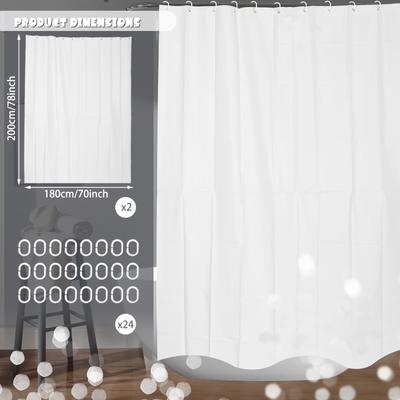 2Pcs Shower Curtain Liner Waterproof EVA Fabric Shower Curtain Liner with 24 Hooks for Home Hotel Apartment Gym Bathroom