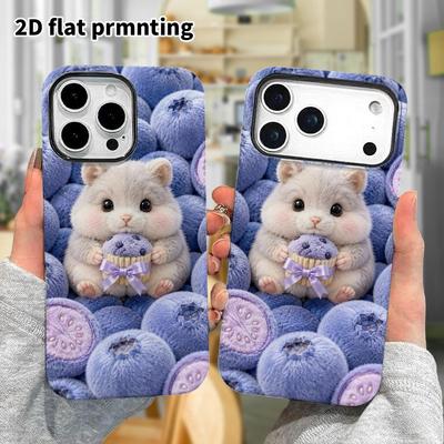 Phone Case: 2D Flat Design Suitable for iPhone 18, 17, 16, 15, 14, 13 Pro Film Protective Case, Couple Style, Blueberry Hamster, Christmas and Hallowe
