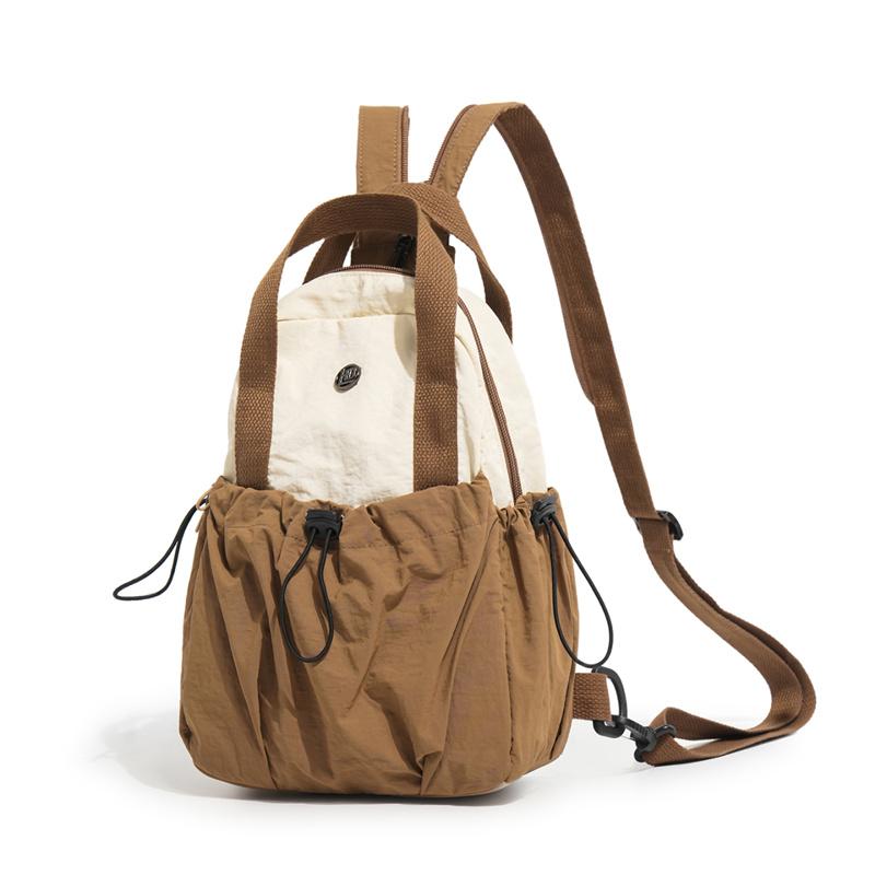 Color Block Backpack with Front Drawstring Pocket and Dual Carrying Options