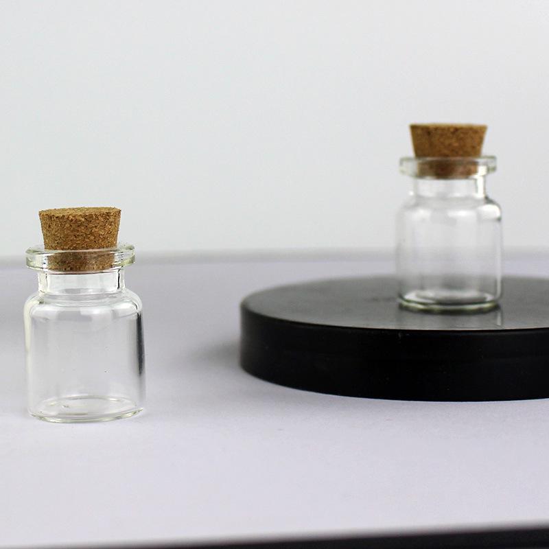1mL Drift Bottle: Wood Stopper, Glass, Aluminum Lid – Creative Mini Wishing Bottle for Decor.