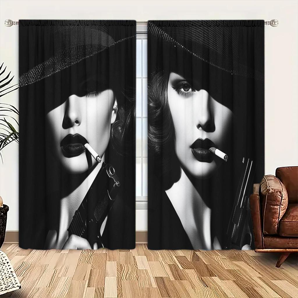 2 st Modern Flicka Tryckt Gardin för Heminredning - Stångficka Fönsterbehandling för Sovrum, Kontor, Kök, Vardagsrum