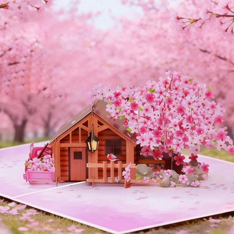 Birthday Greeting Card Paper Sculpture Flower Tree Cottage Happy Birthday Card For Anniversary Valentine's Day Gift