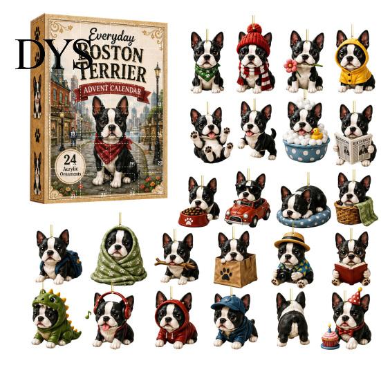 Dog Ornament for Christmas Tree Terrier Countdown Calendar, 24 Pcs Acrylic Creative Gift Box Set Holiday Decoration And Home Xmas Party Decor