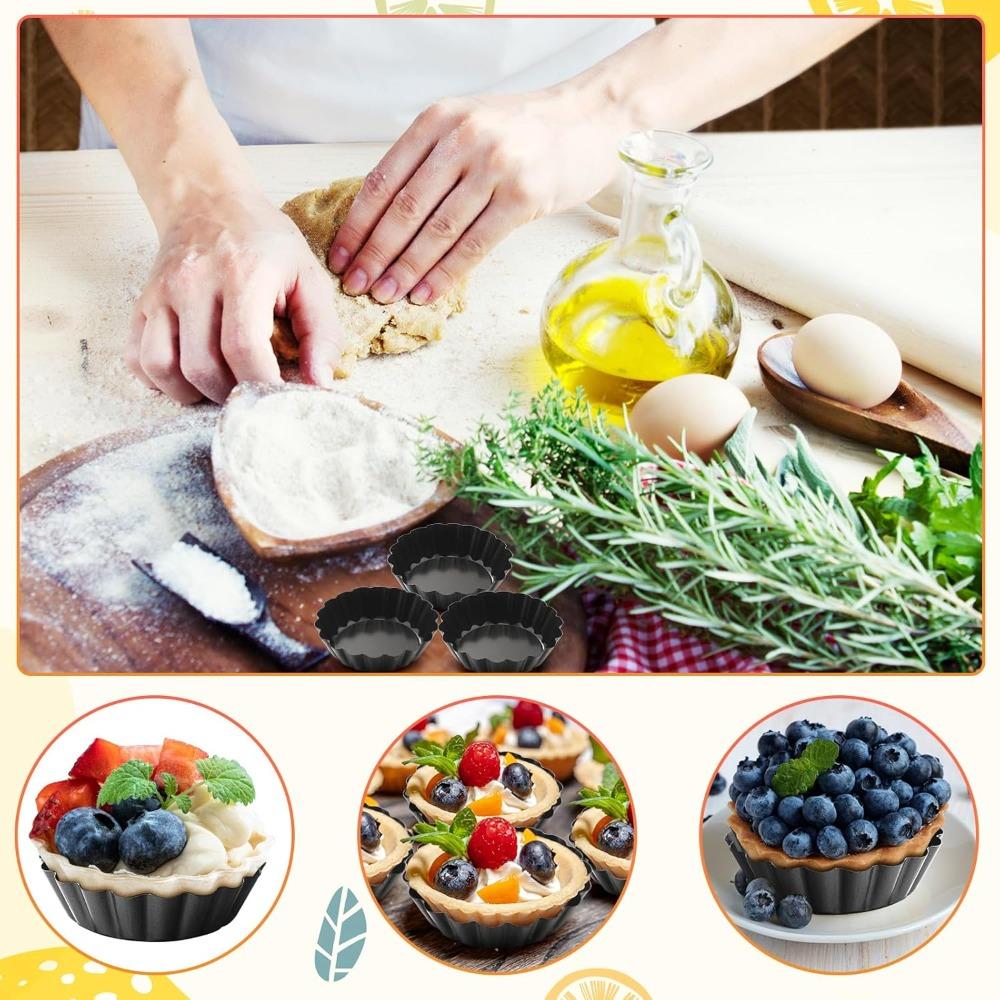 Mini Tart Pans 8cm Egg Tart Molds with Removable Bottom Non Stick Small Fluted Cupcake Tins Tarts Quiche Pan for Pies