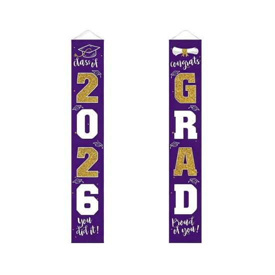1 Pair 2026 Graduation Decoration Class of 2026 Congrats Grad Door Sign Indoor Outdoor Front Door Porch Hanging Banner for Graduation Party