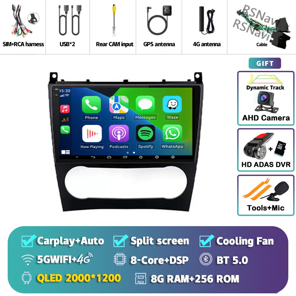 Android 14 Carplay Auto For Benz W203 Car Radio Player Multimedia Stereo Navigation 4G+WIFI AI Voice Head Unit DVD 360 Camera BT