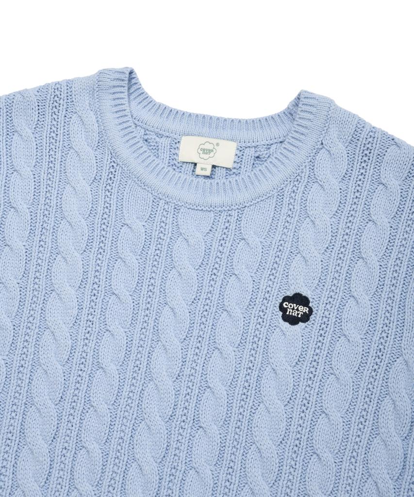 COVERNAT WOMAN Clover Heart Cable Knit Light Blue