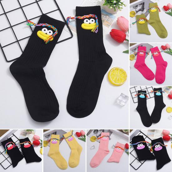 Funny Face Socks Cartoon Crew Socks with Colorful Braids Sausage Lips Cute Silly Socks for Women Girls Birthday Festive Gifts
